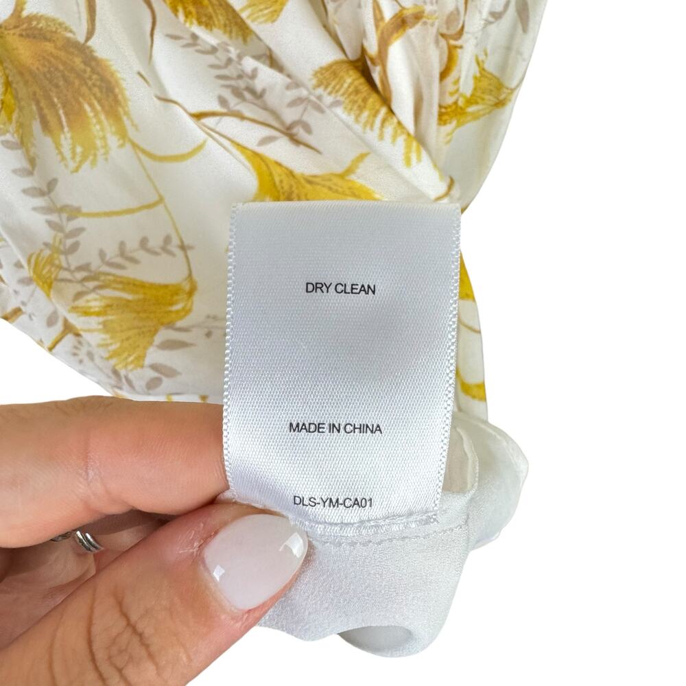 A loves A Gold Yellow Floral Wheat Novelty Print 100% Silk Mini Babydoll Dress - Picture 13 of 13
